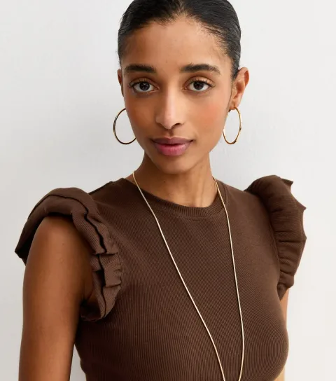 New Look Women's Dark Brown Frill Sleeve Top