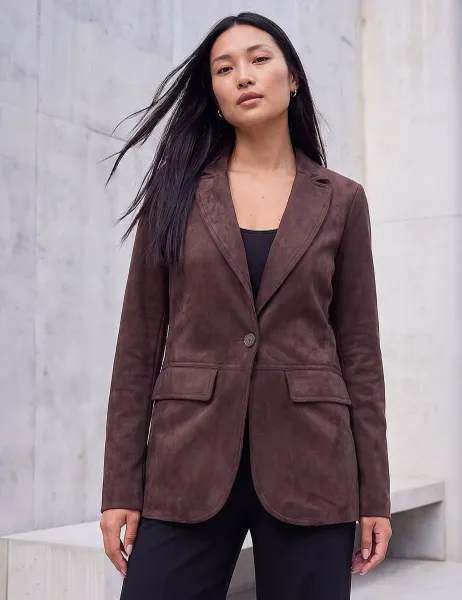 Roman Suedette Oversized Cropped Blazer Chocolate