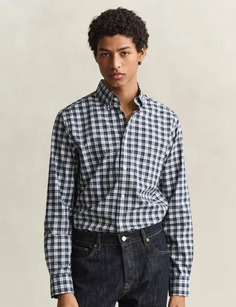 Gant Regular Fit Pure Cotton Check Oxford Shirt Green Mix