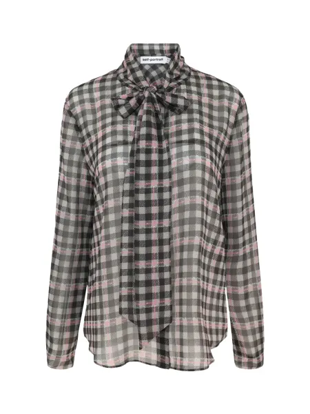 Check Chiffon Blouse Brown