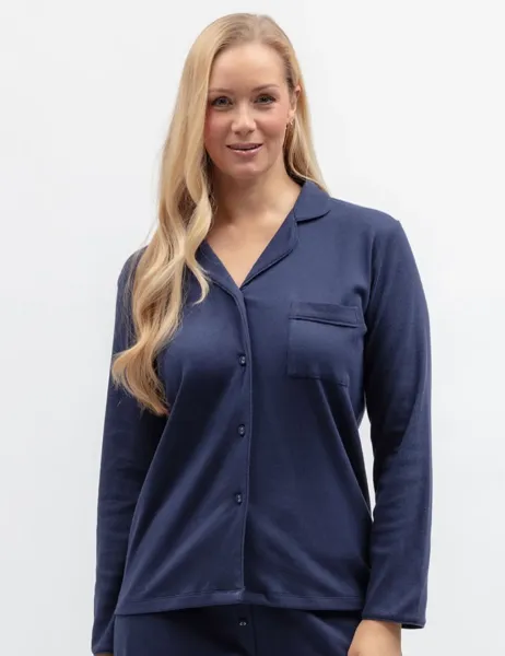 Cyberjammies Jersey Ribbed Revere Pyjama Top Navy
