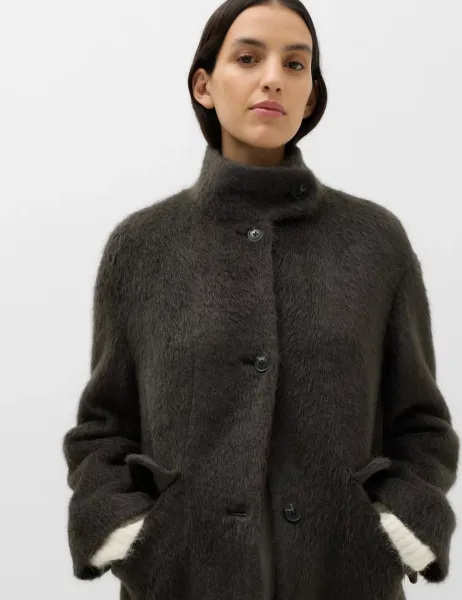 Marks & Spencer Brushed Funnel Neck Midi Coat Nearly Black