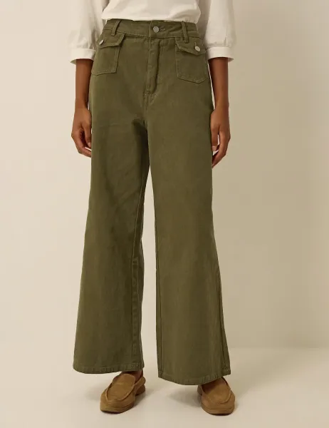 Monsoon High Waisted Wide Leg Flared Jeans Olive