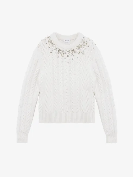 Crystal Embroidery Cable Knit Jumper