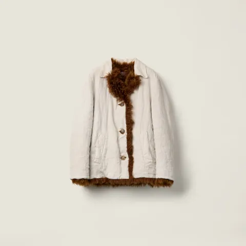 Reversible single-breasted linen and shearling jacket