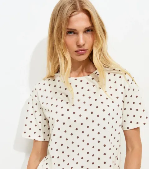 Women's Cream Cotton Spot Print Easy T-Shirt