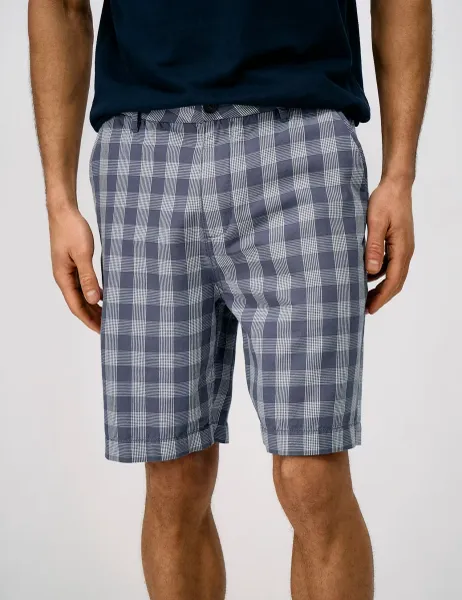 Crew Clothing Cotton Rich Checked Chino Shorts Blue Mix