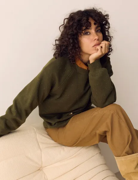 Per Una Cotton Rich Flecked Sweatshirt Dark Khaki