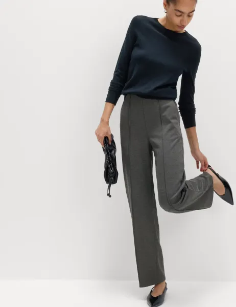 Marks & Spencer Jersey Twill Straight Leg Ankle Grazer Trousers Charcoal