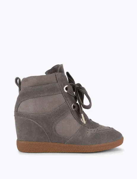 Steve Madden Suede Lace Up Perforated Trainers Grey