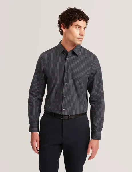 Ted Baker Regular Fit Pure Cotton Pinstripe Shirt Navy