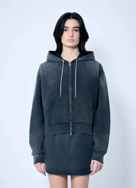 Zip-Up Sweater With Rhinestone Drawstring