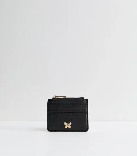 New Look Black Grained Faux Leather Butterfly Cardholder