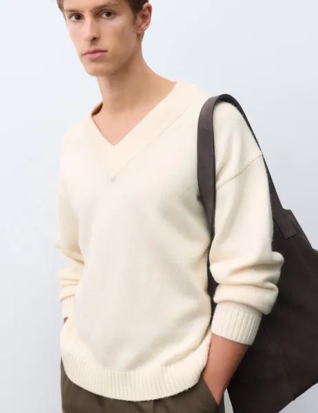 Autograph Wool Blend V-Neck Jumper Ecru