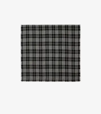 Check Cashmere Silk Scarf in Black/calico beige