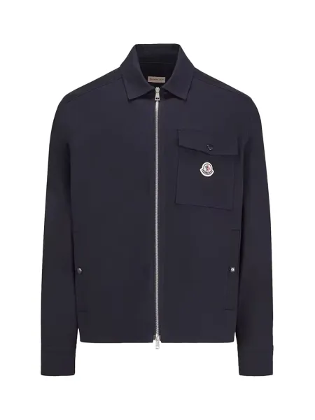 Men Cotton Blend Gabardine Shirt Jacket Navy