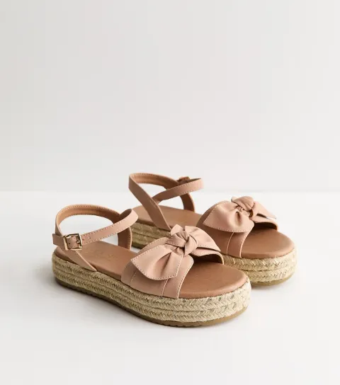 Women's Extra Wide Fit Light Pink Bow Front Flatform Sandals Vegan