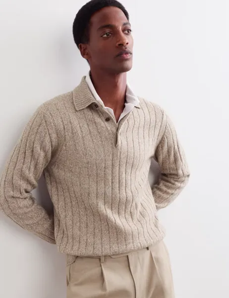 Cashmere Rich Textured Polo Shirt Neutral