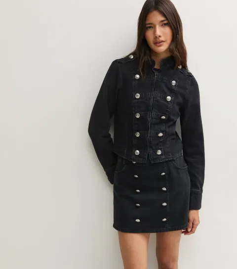 New Look Women's Black Cotton Military Denim Jacket