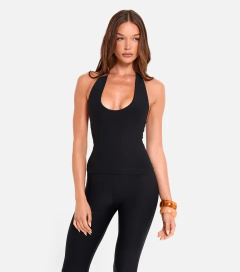 Women's Black Scoop Neck Halter Top