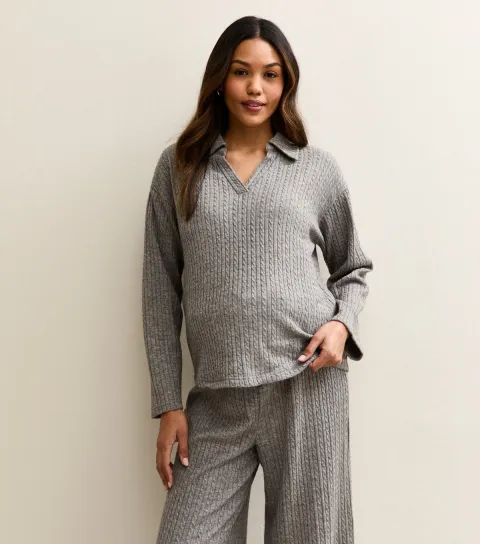 Women's Maternity Mid Grey Soft Touch Polo Top