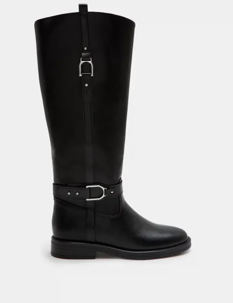 Marks & Spencer Buckle Riding Round Toe Knee High Boot Black