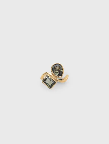 Asymmetrical ring with rhinestones