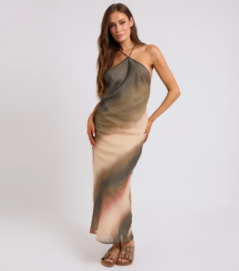Women's Green Ombre Bead Detail Maxi Dress