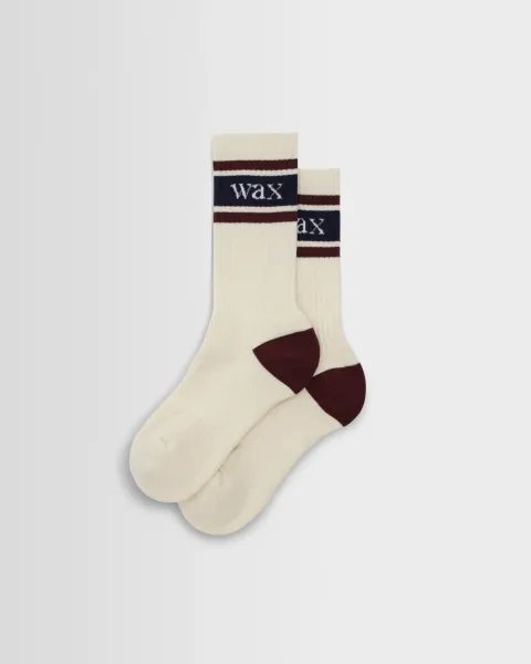 Thorpe - Ecru and Burgundy Branded Stripe Socks