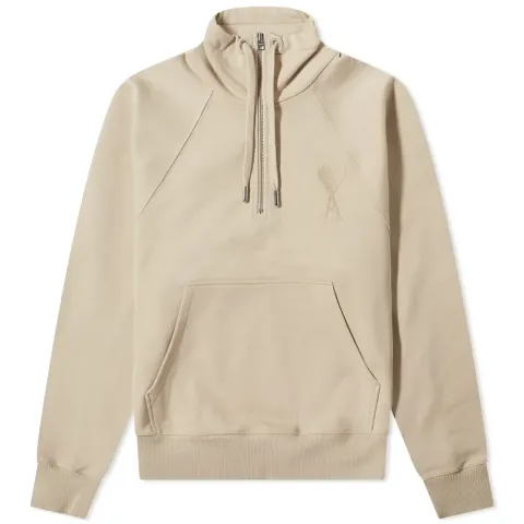 AMI Tonal Heart Half Zip Sweat