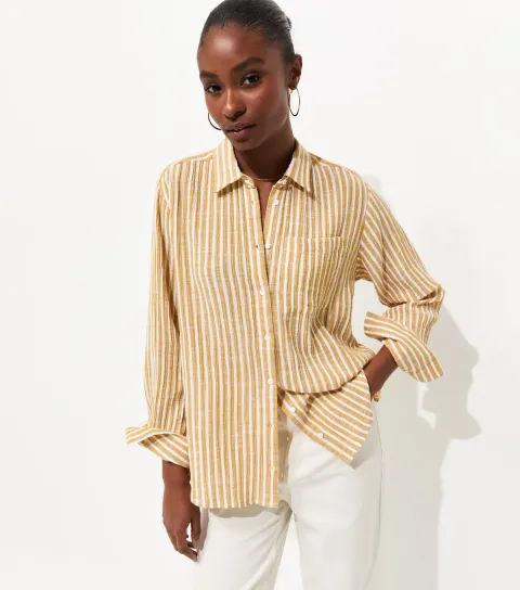 Women's Yellow Striped Long Sleeve Shirt