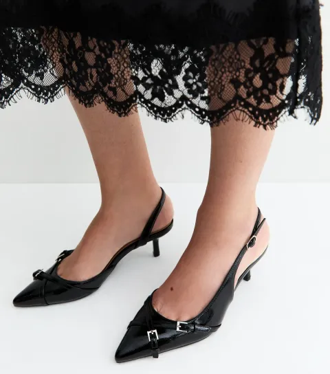 New Look Women's Off White Buckle Detail Patent Slingback Court Shoes Vegan