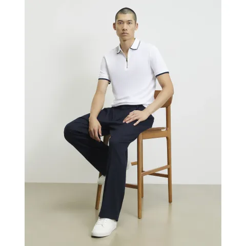 River Island Slim Fit Tipped Cotton Zip Polo Shirt