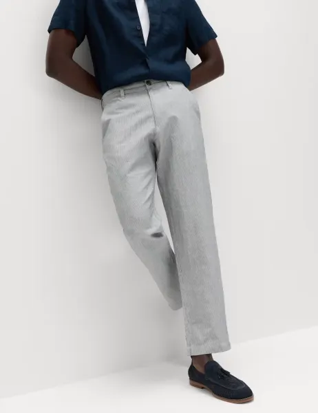 Marks & Spencer Regular Fit Linen Blend Chinos Navy Mix