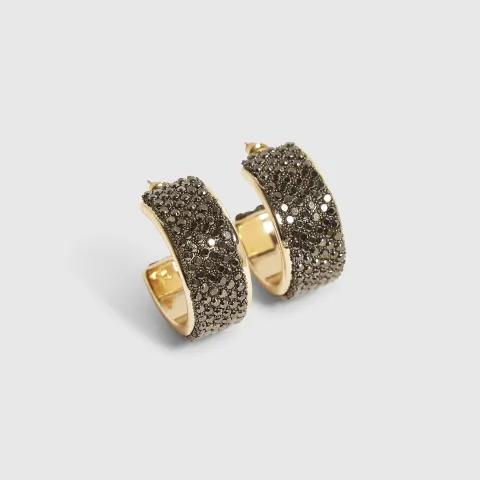 River Island Gunmetal Diamante Hoops