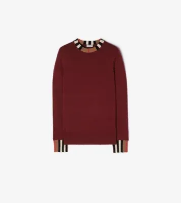 Icon Stripe Trim Wool Cashmere Sweater in Carmine red