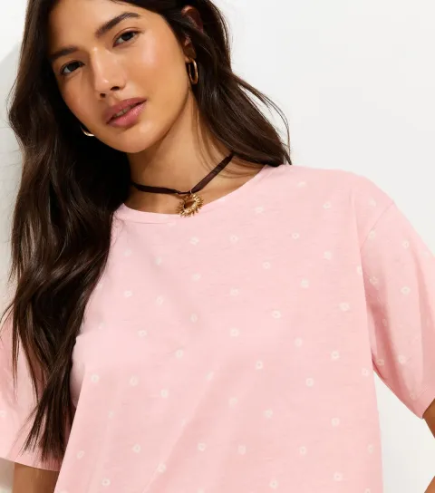 Women's Pink Ditsy Floral Print T-Shirt