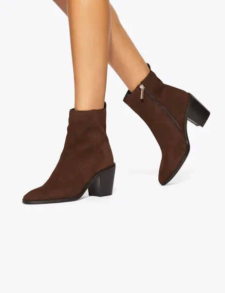 Kurt Geiger Suede Block Heel Pointed Ankle Boots Brown