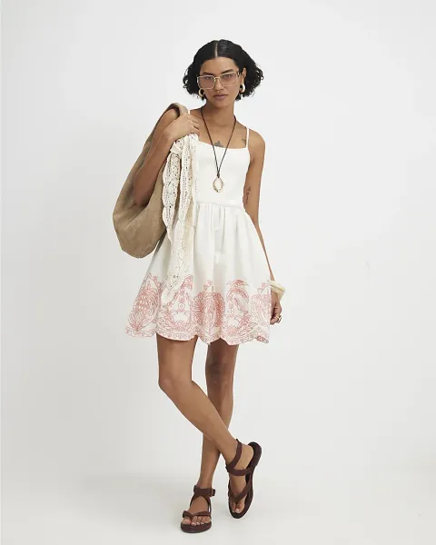 River Island Embroidered Palm Tree Hem Mini Dress