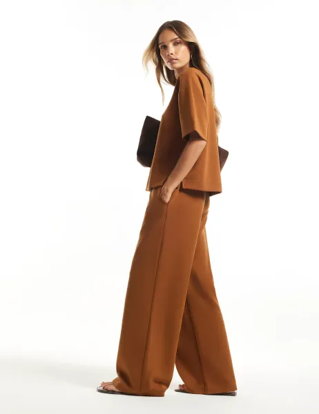 River Island Soft Touch Drawstring Wide Leg Joggers Brown
