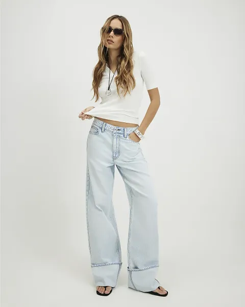 River Island Relaxed Straight Turn Up Hem Jeans