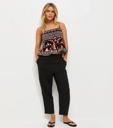 Women's Petite Black Tapered Leg Trousers