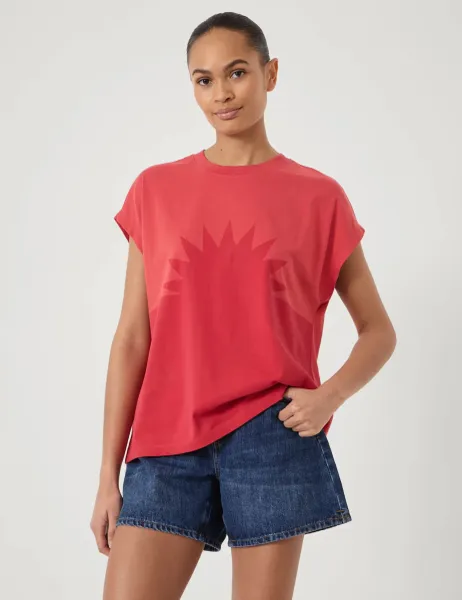 HUSH Pure Cotton Sunburst Graphic T-Shirt Red Mix