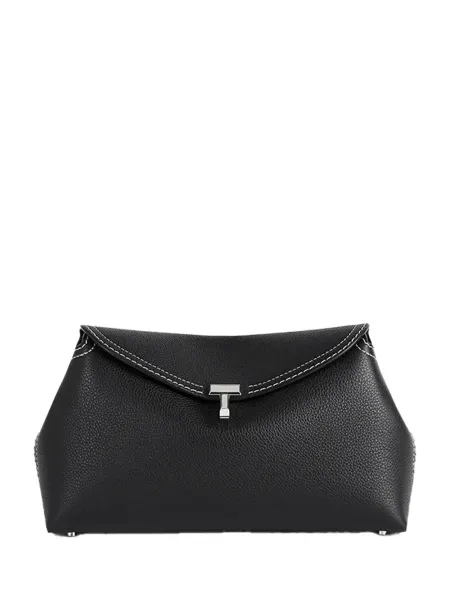 T-Lock Grained Leather Clutch Black