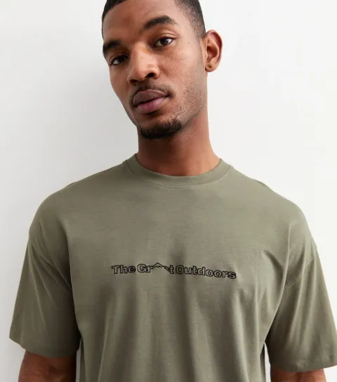 Men's Brown Oversized Embroidered T-Shirt