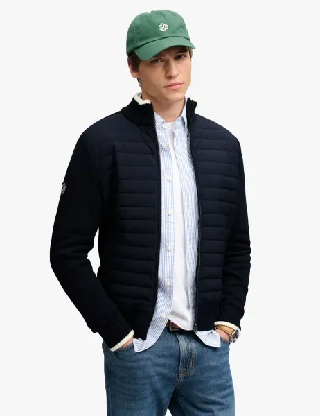Hybrid High Neck Lightweight Puffer Jacket Navy