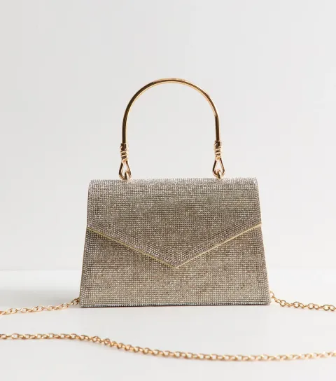 New Look Silver Diamante Top Handle Clutch Bag