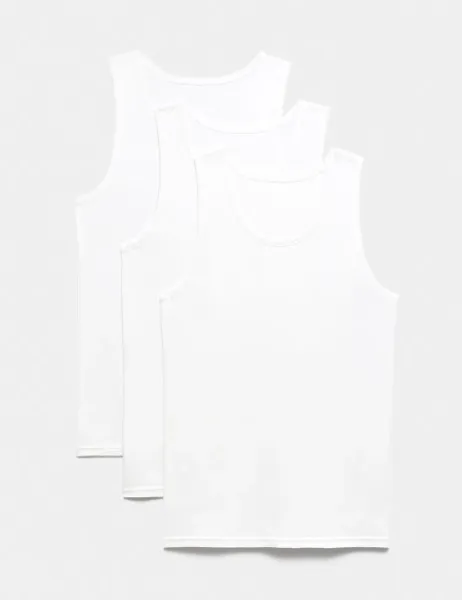 Marks & Spencer 3 Pack Pure Cotton Sleeveless Vests White