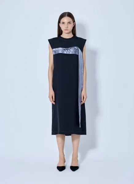 Sleeveless Midi Dress with Satin Detail