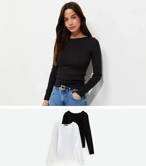 New Look Women's White Pack Of 2 Cotton Rich Long Sleeve Babylock T-Shirts